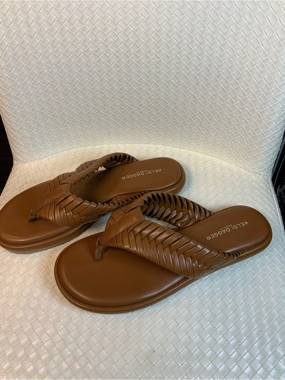 Kelsi Dagger Tan Braided Thong Sandals